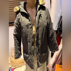 BDG Women's Hooded Y2K Puffer Jacket - Dark Gray/Black